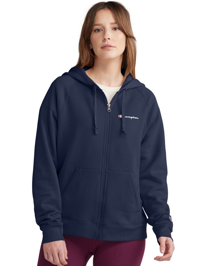 Champion Powerblend Fleece Full Zip Kadın Kapşonlu Sweatshirt Lacivert ( AUNJDH503 )